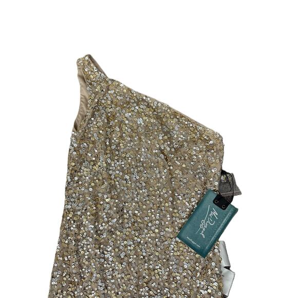 New Mac Duggal Nude Sequin Side Slit One-Shoulder Dress 10729 Size 6 - Picture 2 of 6